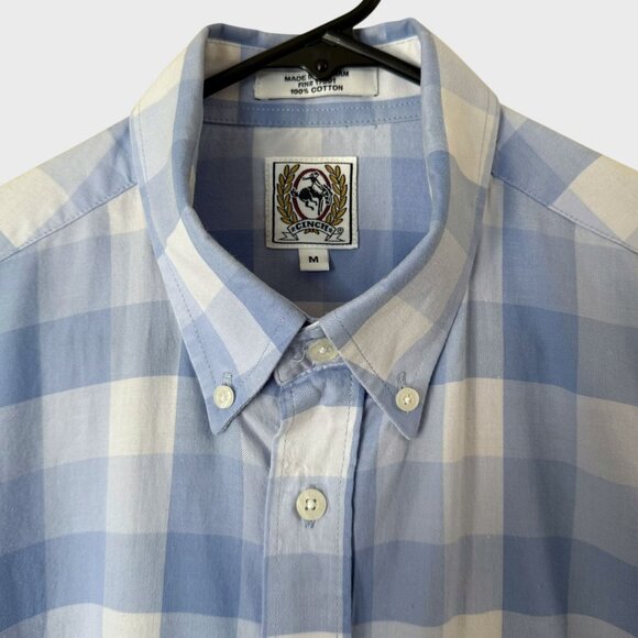 Cinch Check Pattern Button-Down Long-Sleeve Shirt Blue Men's Medium 100% Cotton - Picture 5 of 11
